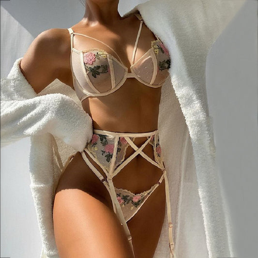 Dubai floral 3 piece lingerie set